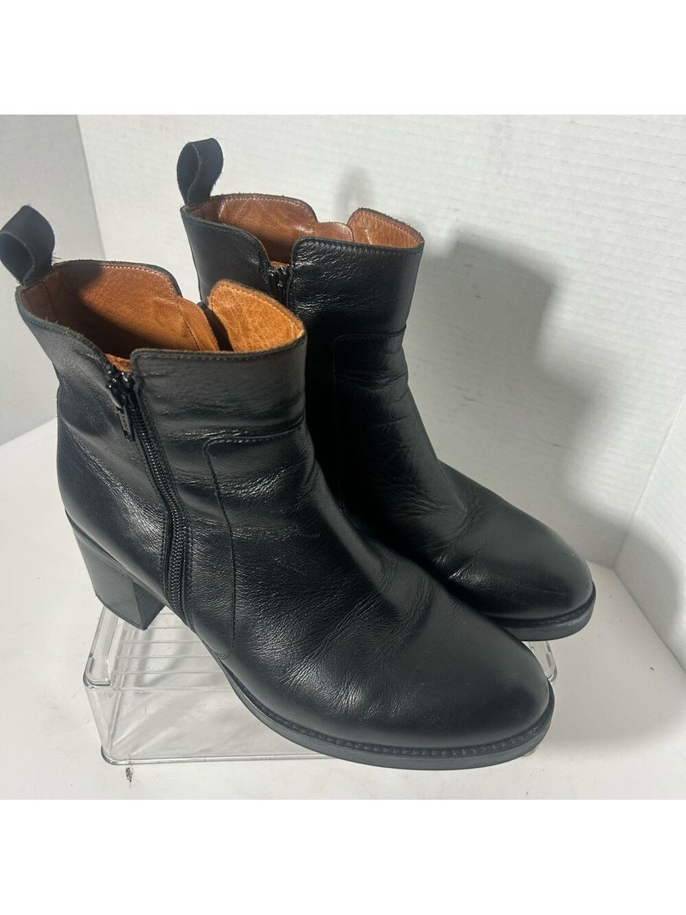 FRAU Black Leather Ankle Double Zipper Boots Goth Witchy EU 41 US 10.5